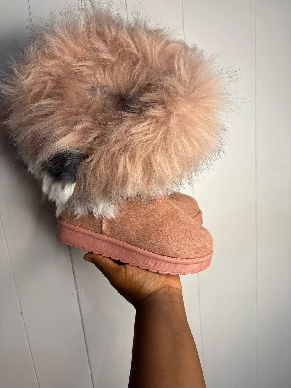 Kids Cozy Faux-Fur Lined Pink Suede Boots